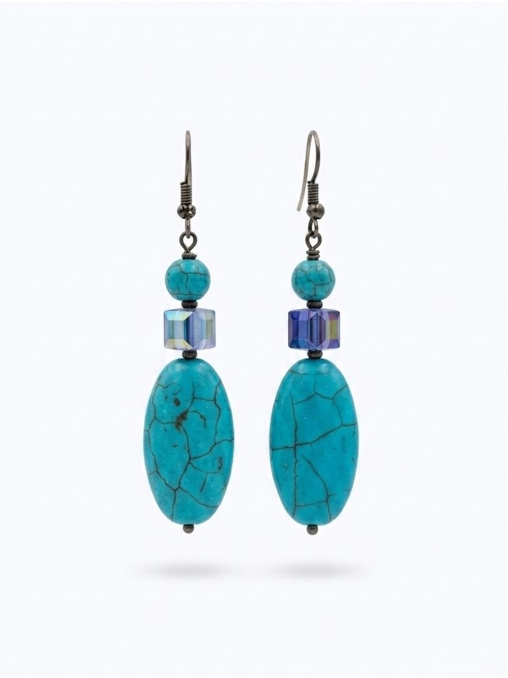 Gorgeous Boho Western Turquoise and Blue Glass Bead Drop Dangle Earrings⁠